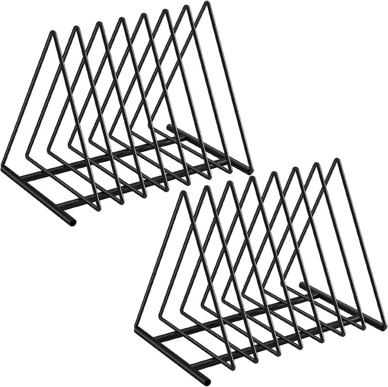 Fun storage 2 Pack Triangle Desk File Organizer, 7 Slots Metal File Sorter Magazine Holder Document Rack,Desktop Bookshelf Organizer for Office Home School,Black - Image 1